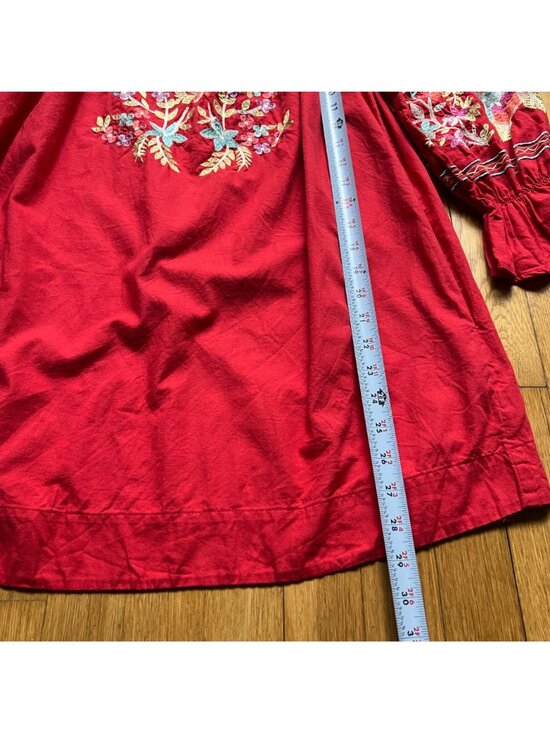 Free People Size S Red Fleur Du Jour Floral Embroidered Boho Off Shoulder Dress - Picture 7 of 16